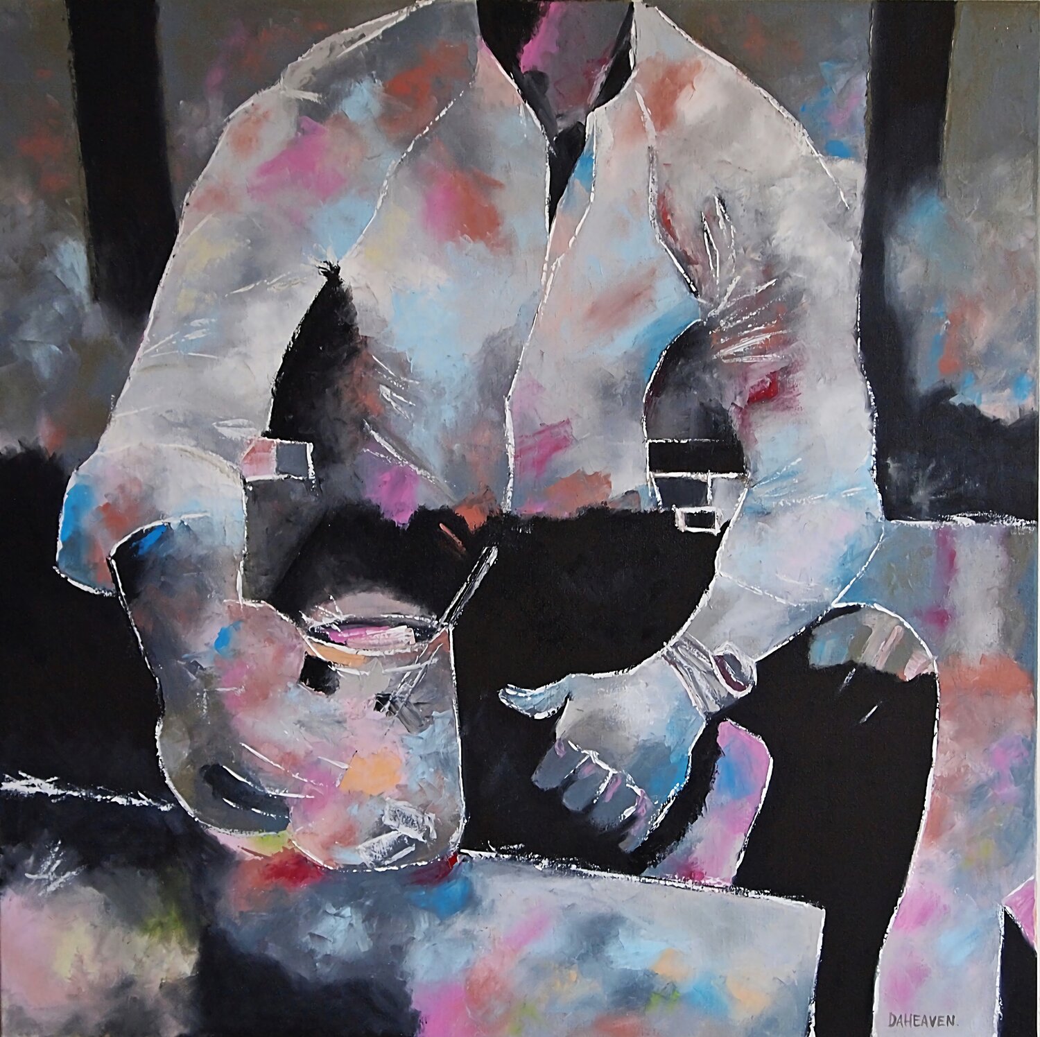 Abstract Painting of Man with Cocktail. Daheaven Art Originalgemälde zu verkaufen