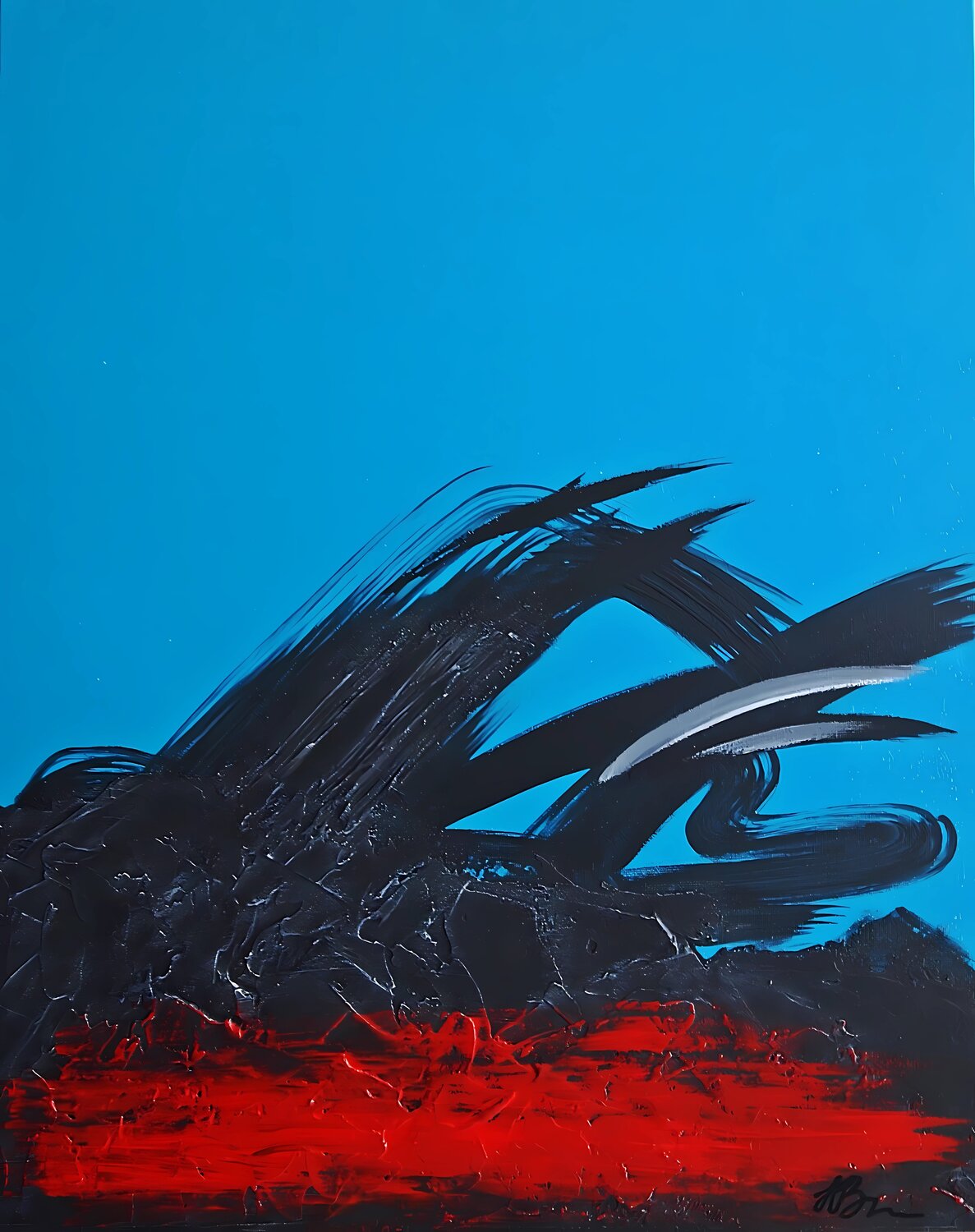 Volcano blue. Abstract minimalist structure painting. Daheaven Art