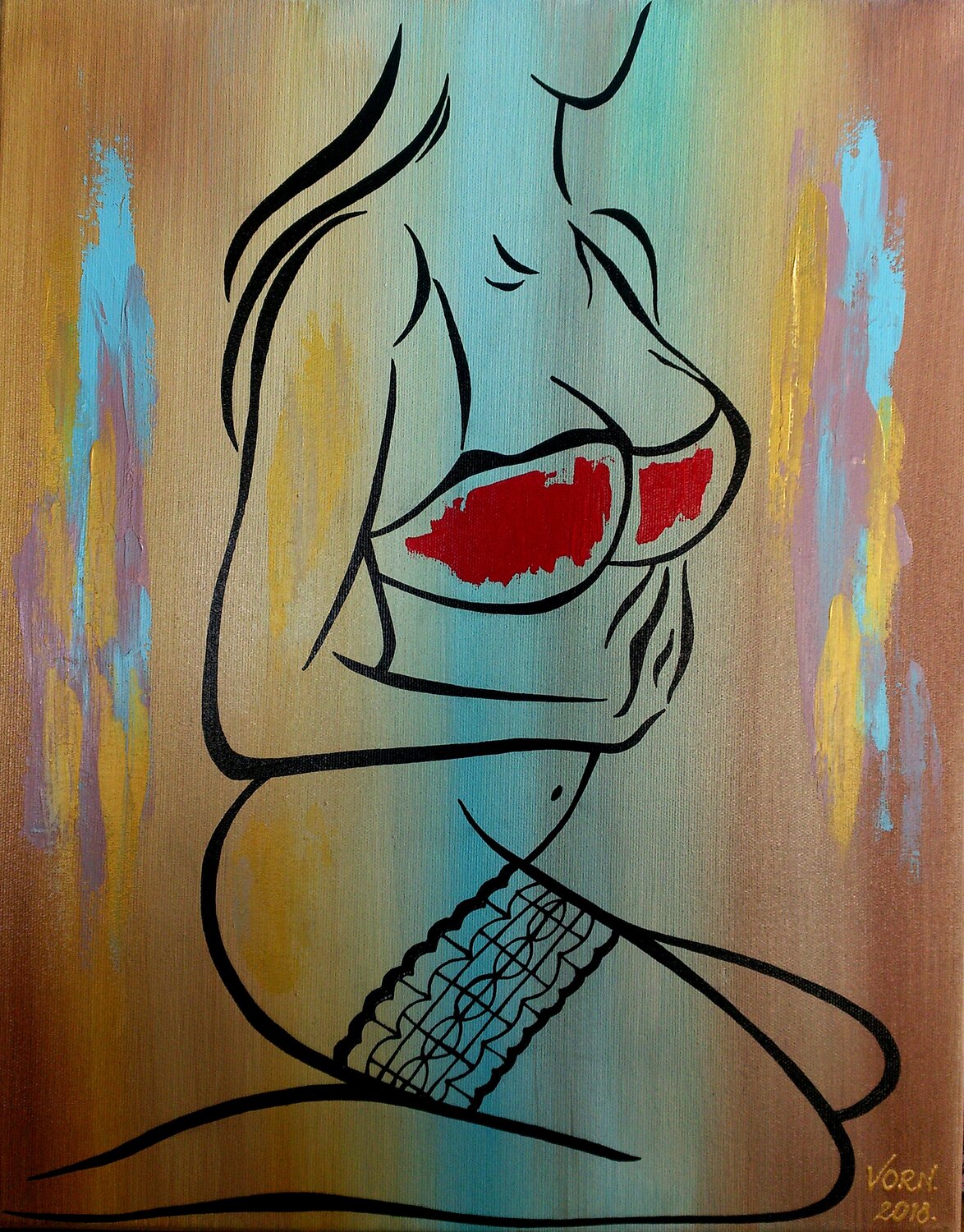 Woman figure abstract black lines painting. Daheaven Art Originalgemälde zu verkaufen