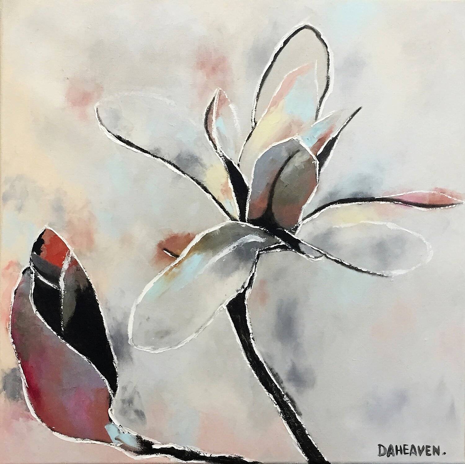 Magnolia abstract flower painting. Daheaven Art