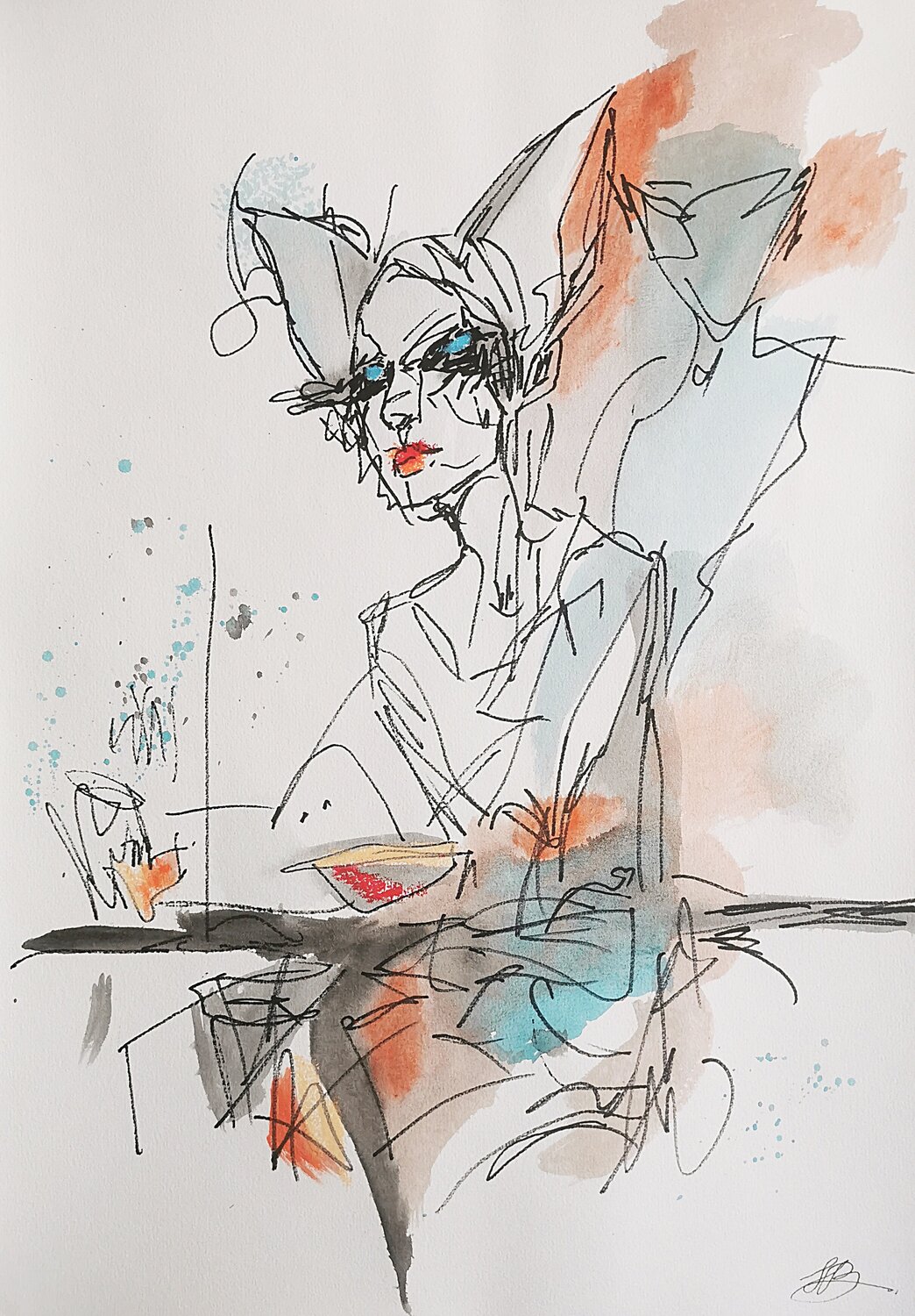 Cat Woman Line Drawing, Neutral Tones Art. Daheaven Art Zeichnungen zu verkaufen