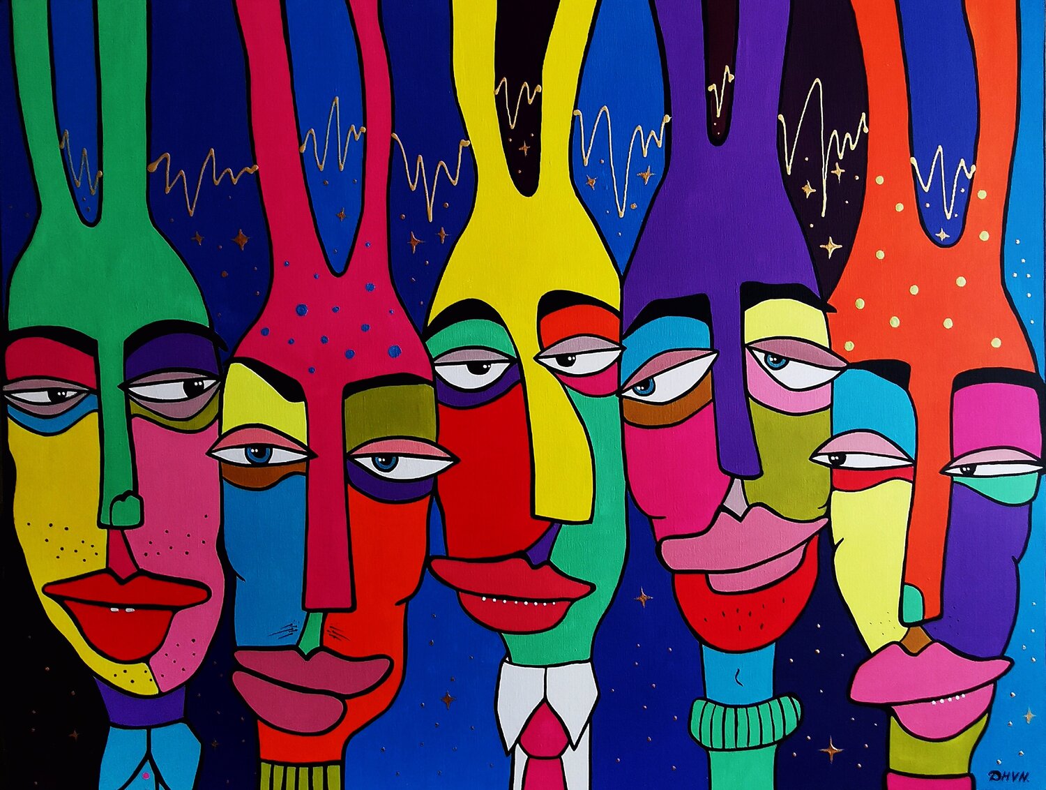 Crazy Party - Surreal Pop Art Naïve Painting. Daheaven Art Originalgemälde zu verkaufen