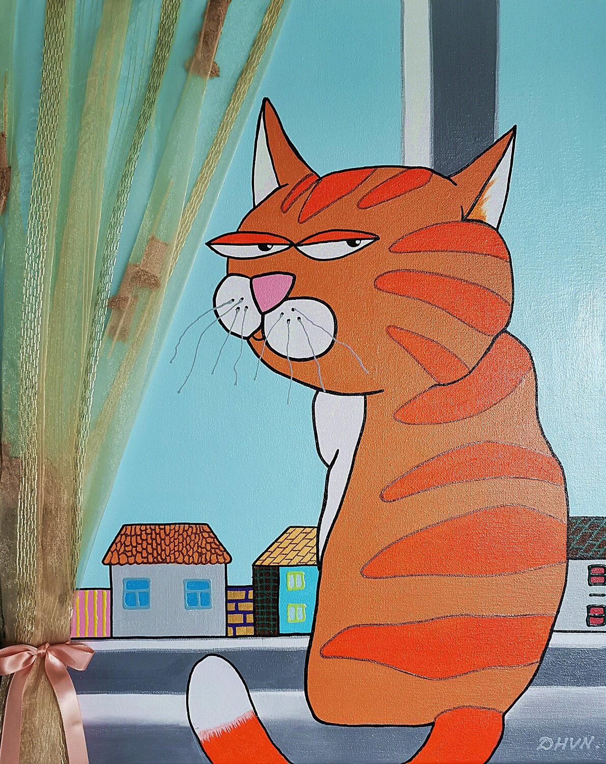 Orange Cat by the Window. Daheaven Art Original painting for sale