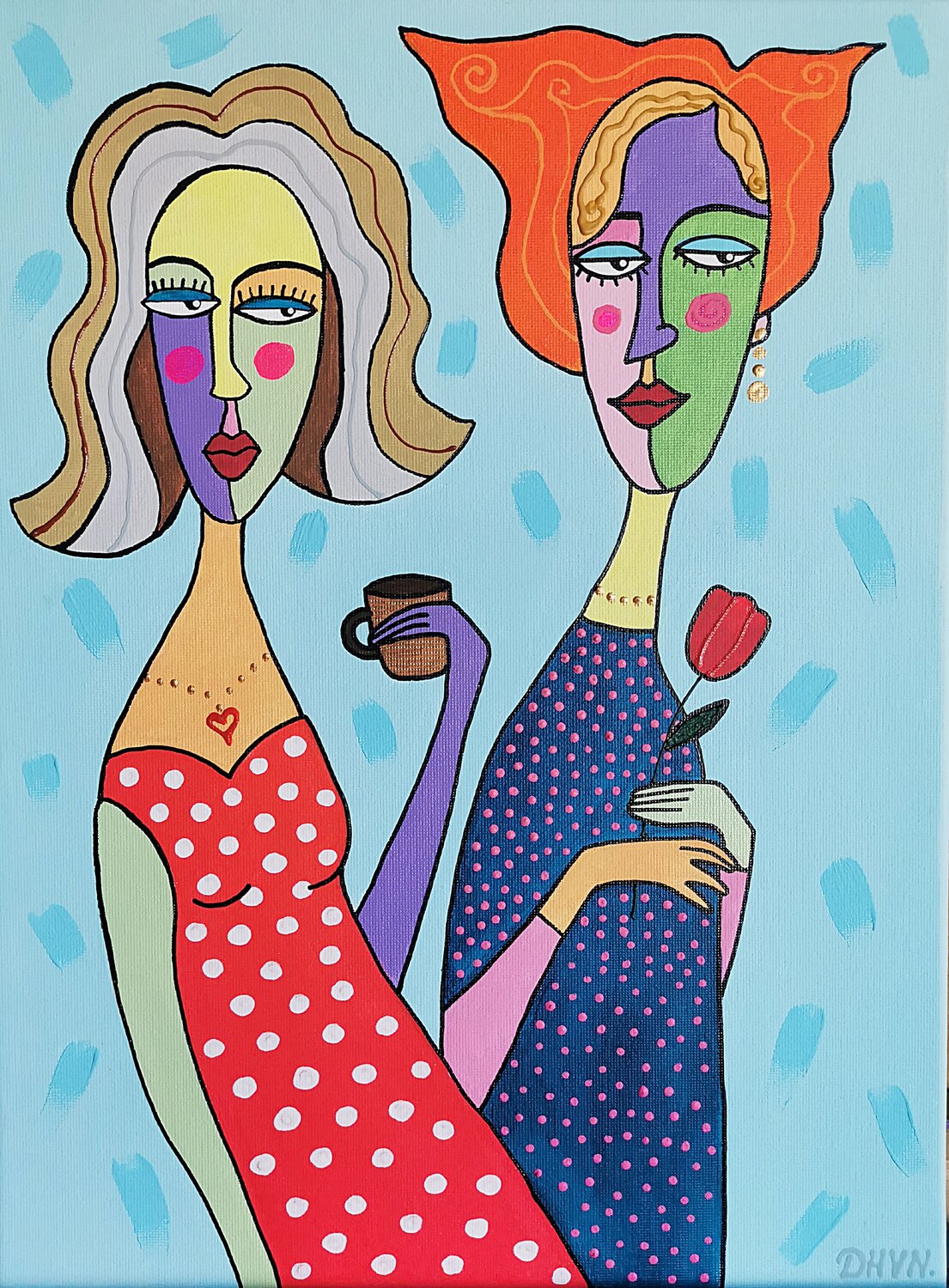 Girlfriends: Abstract Female Portrait. Daheaven Art Original painting for sale