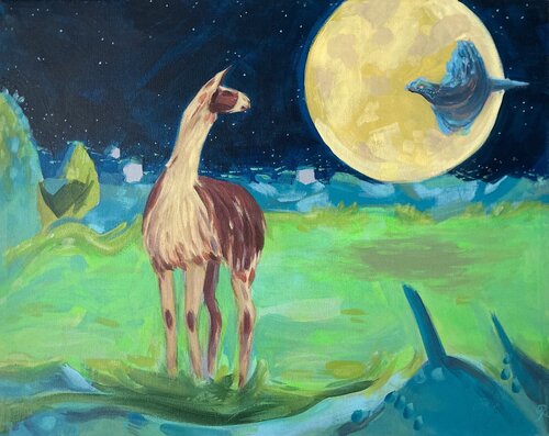 Der Mond steht Kopf van Lemonie Pearl, Schilderij te koop op Singulart