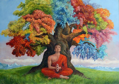 Buddha e l'albero della vita von Marco Bencic, Malerei kaufen auf Singulart