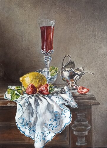 Still life with strawberries van Tetyana Donets, Schilderij te koop op Singulart