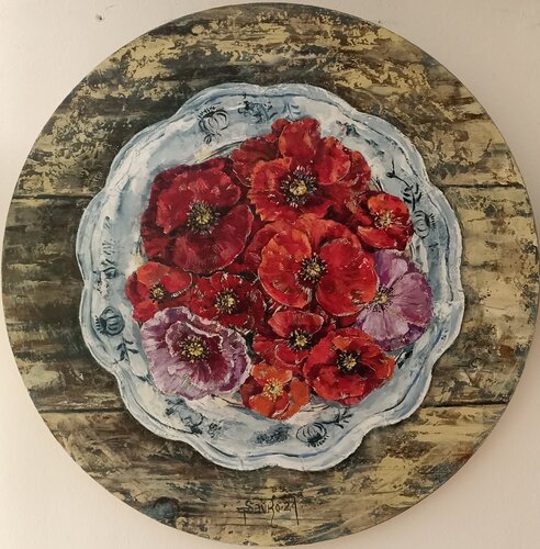 Poppies.June on a plate. di Tetyana Donets, Pittura in vendita su Singulart