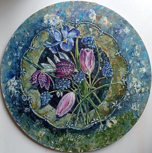 First alpine flowers. de Tetyana Donets, Pintura a la venta en Singulart