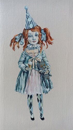 Doll with a plush cat. di Tetyana Donets, Pittura in vendita su Singulart