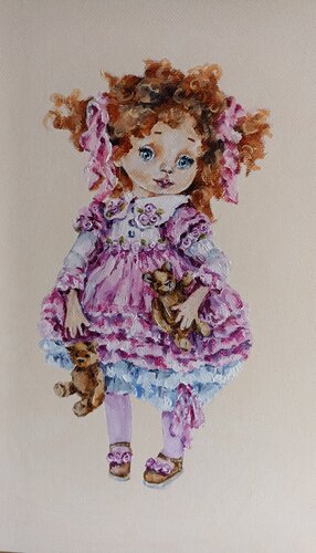 Doll with teddy bears. di Tetyana Donets, Pittura in vendita su Singulart