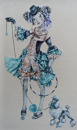 Doll with poodle. di Tetyana Donets, Pittura in vendita su Singulart