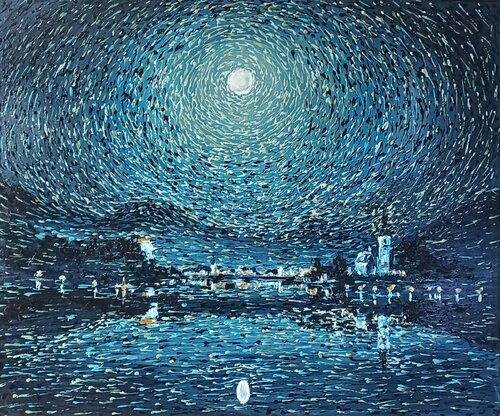Full moon.Shadow and reflection. di Tetyana Donets, Pittura in vendita su Singulart