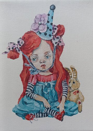 Doll with bunny. van Tetyana Donets, Schilderij te koop op Singulart