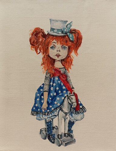 Red haired doll with a horse. di Tetyana Donets, Pittura in vendita su Singulart