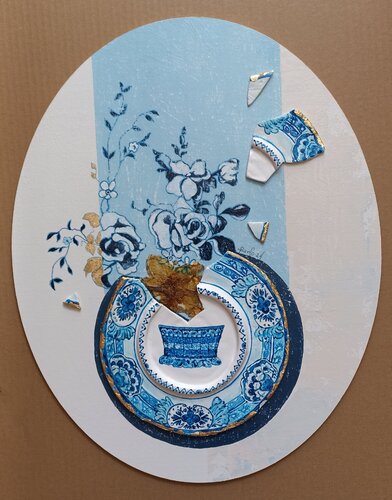 Clay dish with a vase. by Tetyana Donets, Painting for Sale on Singulart