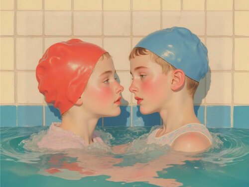 Sister and Brother at Pool von Jean-Marie Gitard, Druck kaufen auf Singulart