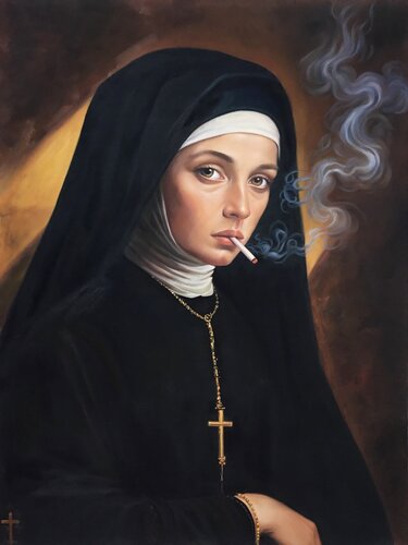 Smoking with God (II) by Jean-Marie Gitard, Painting for Sale on Singulart