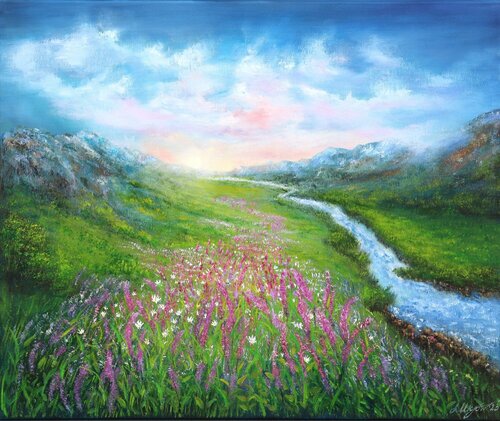 Summer in the mountains van Ludmilla Ukrow, Schilderij te koop op Singulart