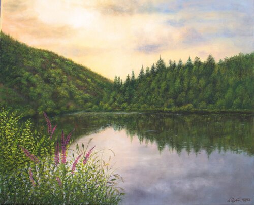 Sunset at the lake de Ludmilla Ukrow, Pintura a la venta en Singulart