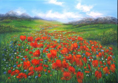 Poppy field in summer von Ludmilla Ukrow, Malerei kaufen auf Singulart