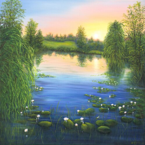 Water lily pond van Ludmilla Ukrow, Schilderij te koop op Singulart
