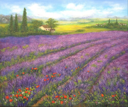 Lavender field in Provence van Ludmilla Ukrow, Schilderij te koop op Singulart