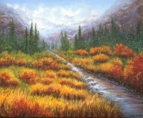 Autumn in the mountains van Ludmilla Ukrow, Schilderij te koop op Singulart