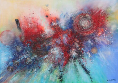 Abstract Cosmic collision di Ludmilla Ukrow, Pittura in vendita su Singulart