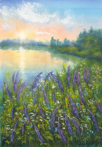 Bluebonnet field di Ludmilla Ukrow, Pittura in vendita su Singulart