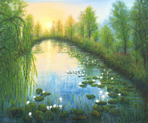 Water lilies pond van Ludmilla Ukrow, Schilderij te koop op Singulart