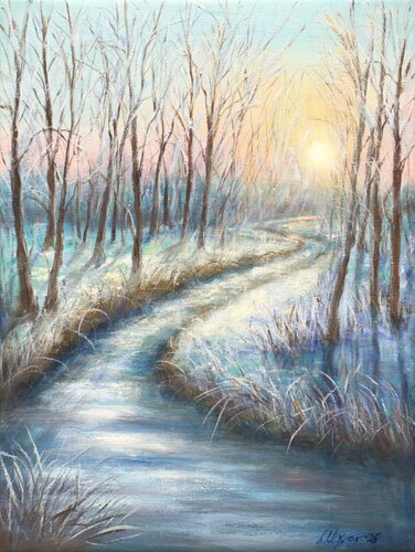 Winter sunset di Ludmilla Ukrow, Pittura in vendita su Singulart