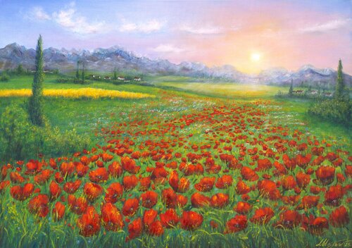 Serene poppy field von Ludmilla Ukrow, Malerei kaufen auf Singulart