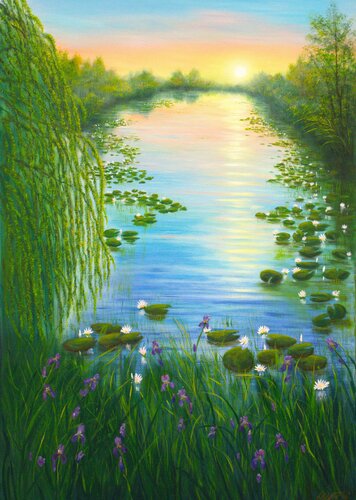 Water lily pond by Ludmilla Ukrow, Painting for Sale on Singulart