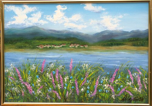Landscape with wildflower meadow by Ludmilla Ukrow, Painting for Sale on Singulart