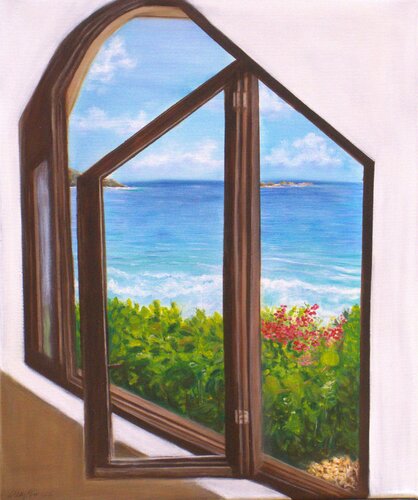 Ocean view from open window by Ludmilla Ukrow, Painting for Sale on Singulart