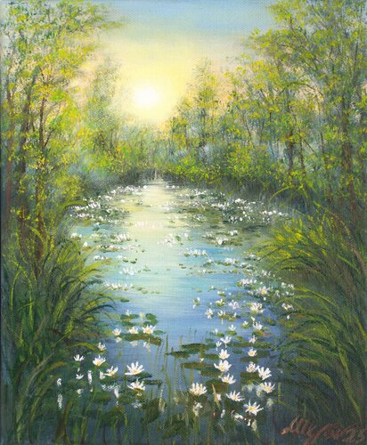 Water lilies pond von Ludmilla Ukrow, Malerei kaufen auf Singulart