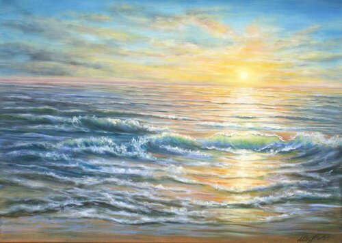 Sunset at the ocean von Ludmilla Ukrow, Malerei kaufen auf Singulart