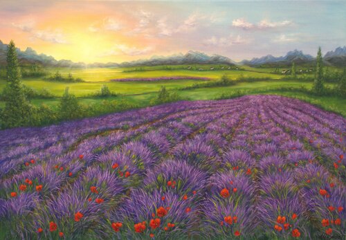 Purple lavender field von Ludmilla Ukrow, Malerei kaufen auf Singulart