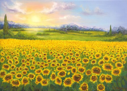 Sunflowers field von Ludmilla Ukrow, Malerei kaufen auf Singulart