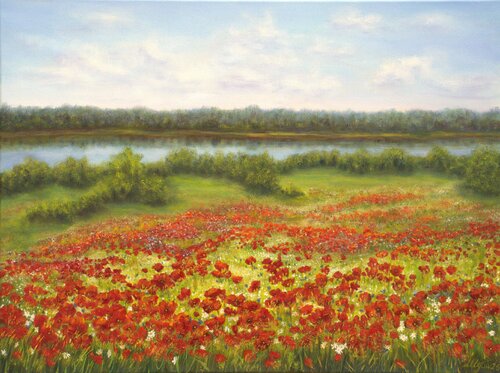 Colorful poppy field von Ludmilla Ukrow, Malerei kaufen auf Singulart
