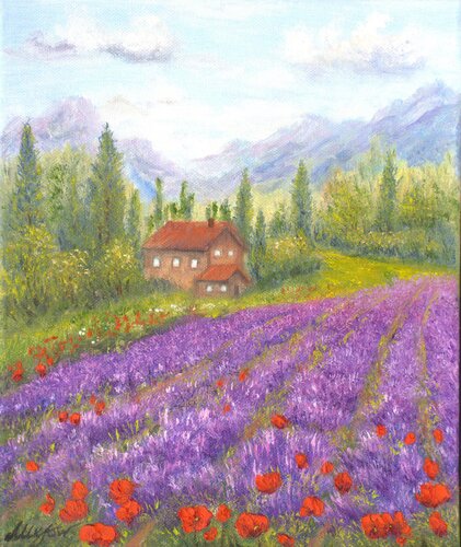 Lavender and poppies by Ludmilla Ukrow, Painting for Sale on Singulart