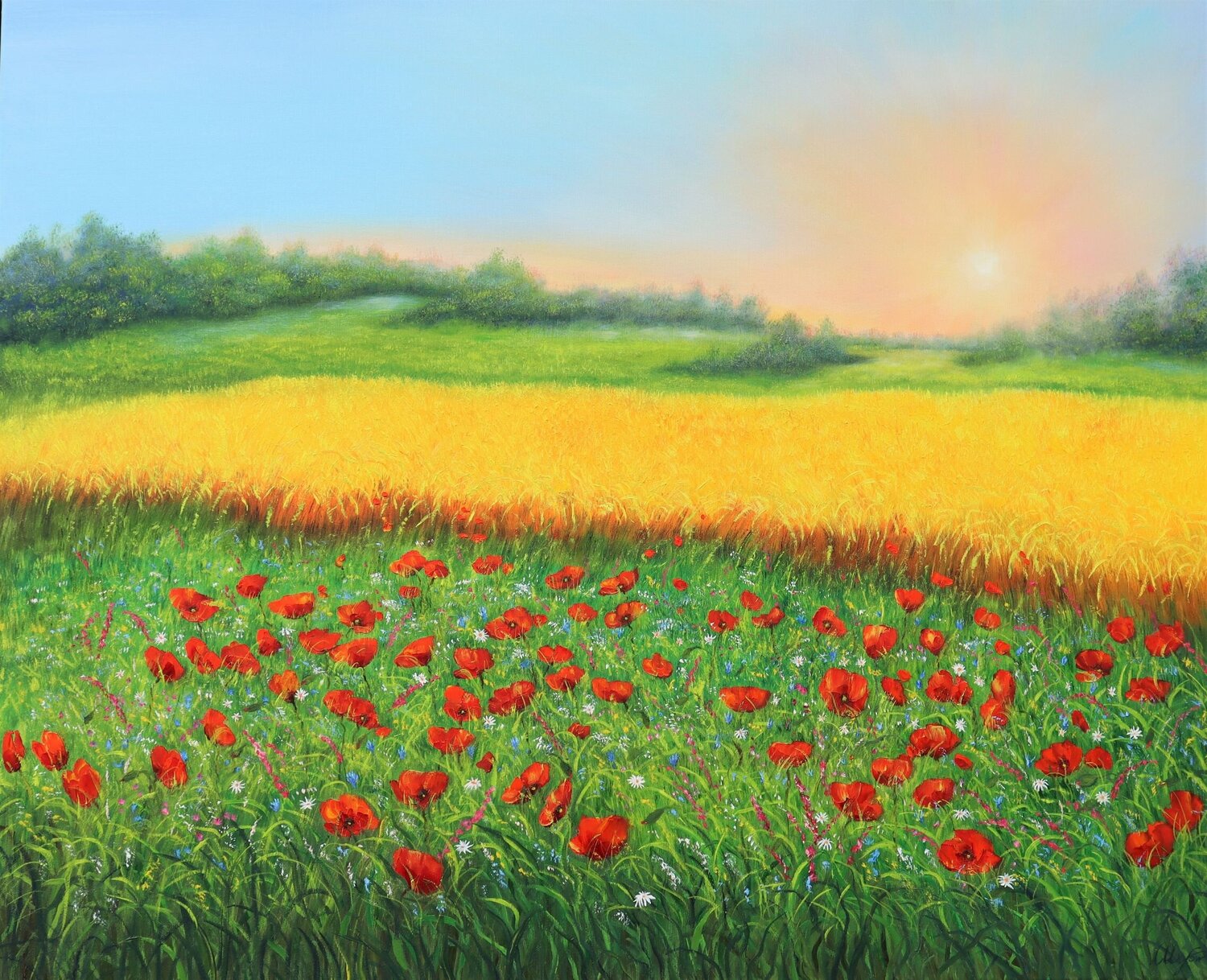 Sunrise on the poppy meadow Ludmilla Ukrow Originalgemälde zu verkaufen