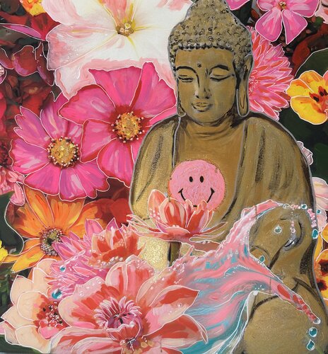 Smile Buddhi in a Wave di Kat Lassen, Pittura in vendita su Singulart