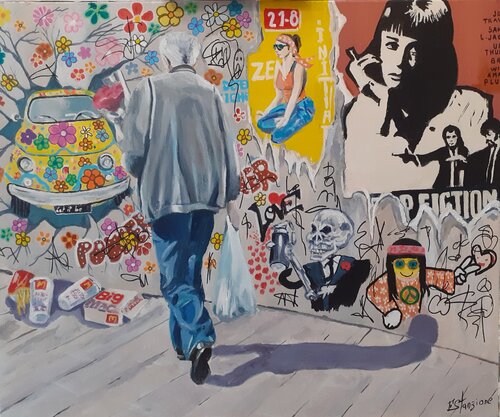 Street Peace and love by Francis Stanzione, Painting for Sale on Singulart