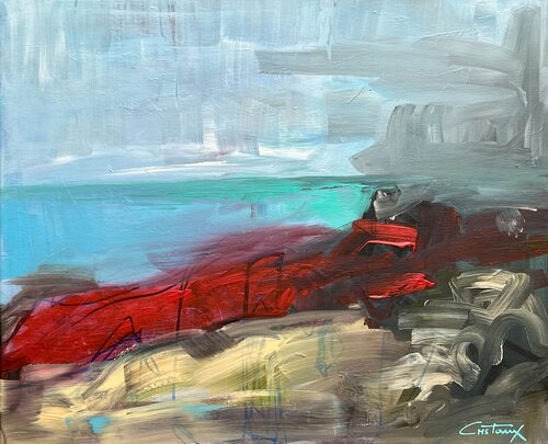 Sable Rouge I, plage du débarquement en Normandie by Fabien Cristo-Manuel, Painting for Sale on Singulart