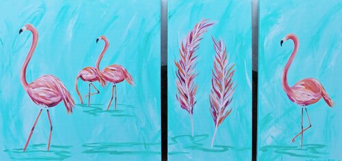 Tropical Flamingo Dream - Triptychon von Angela Weidner, Malerei kaufen auf Singulart