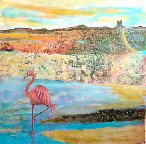 pink flamingo van Nalini Shanthi Cook, Schilderij te koop op Singulart
