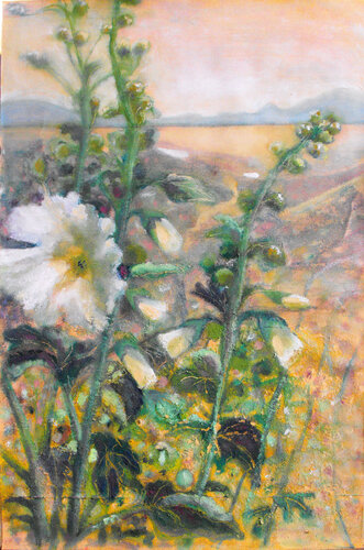hollyhocks by Nalini Shanthi Cook, Work on Paper for Sale on Singulart