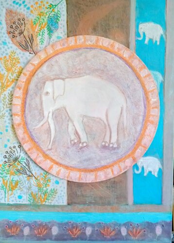 white elephant van Nalini Shanthi Cook, Schilderij te koop op Singulart